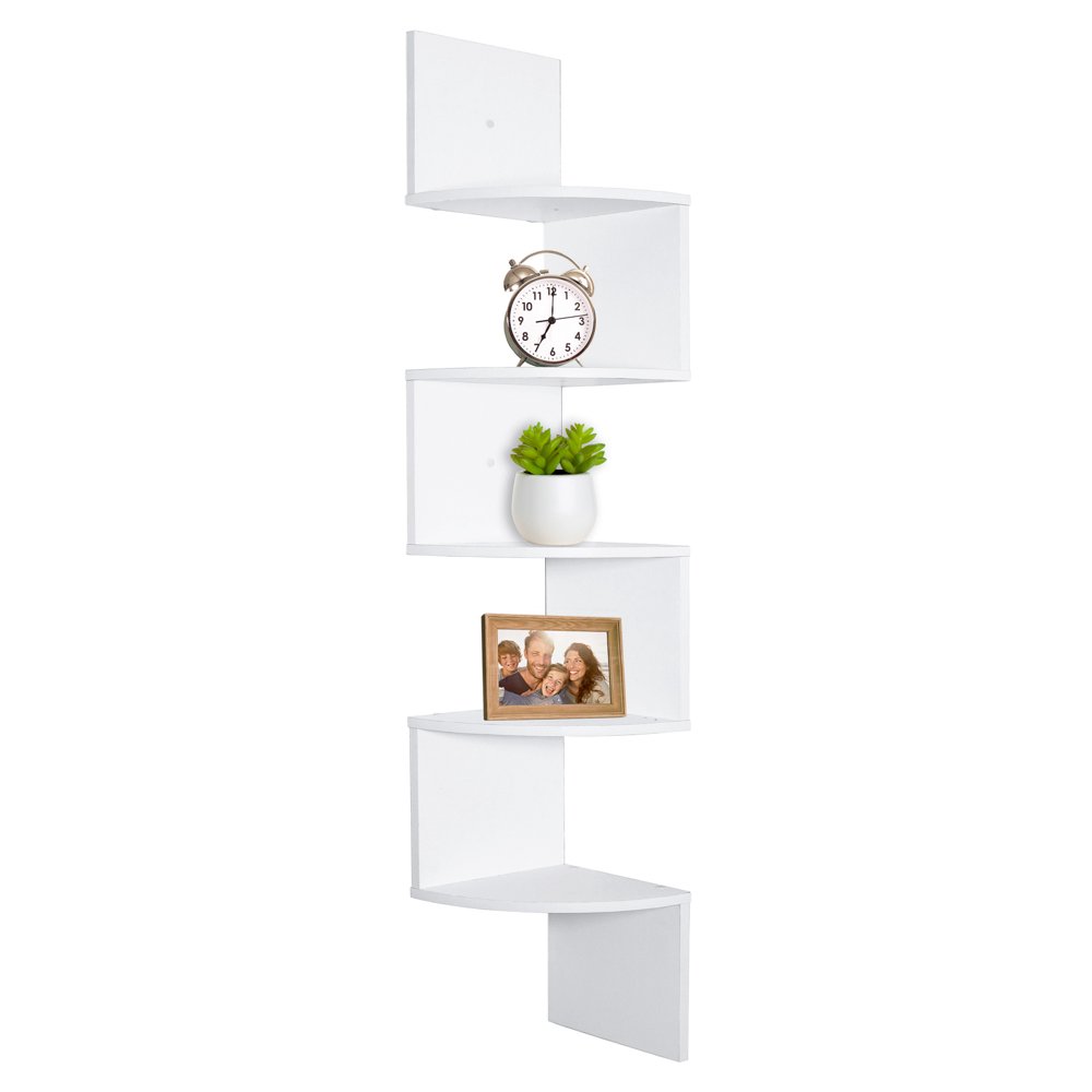 Greenco 5 Tier Wall Mount Corner Shelves White Finish