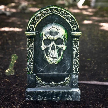 21" Light-Up Tombstone with Skull Halloween Decoration