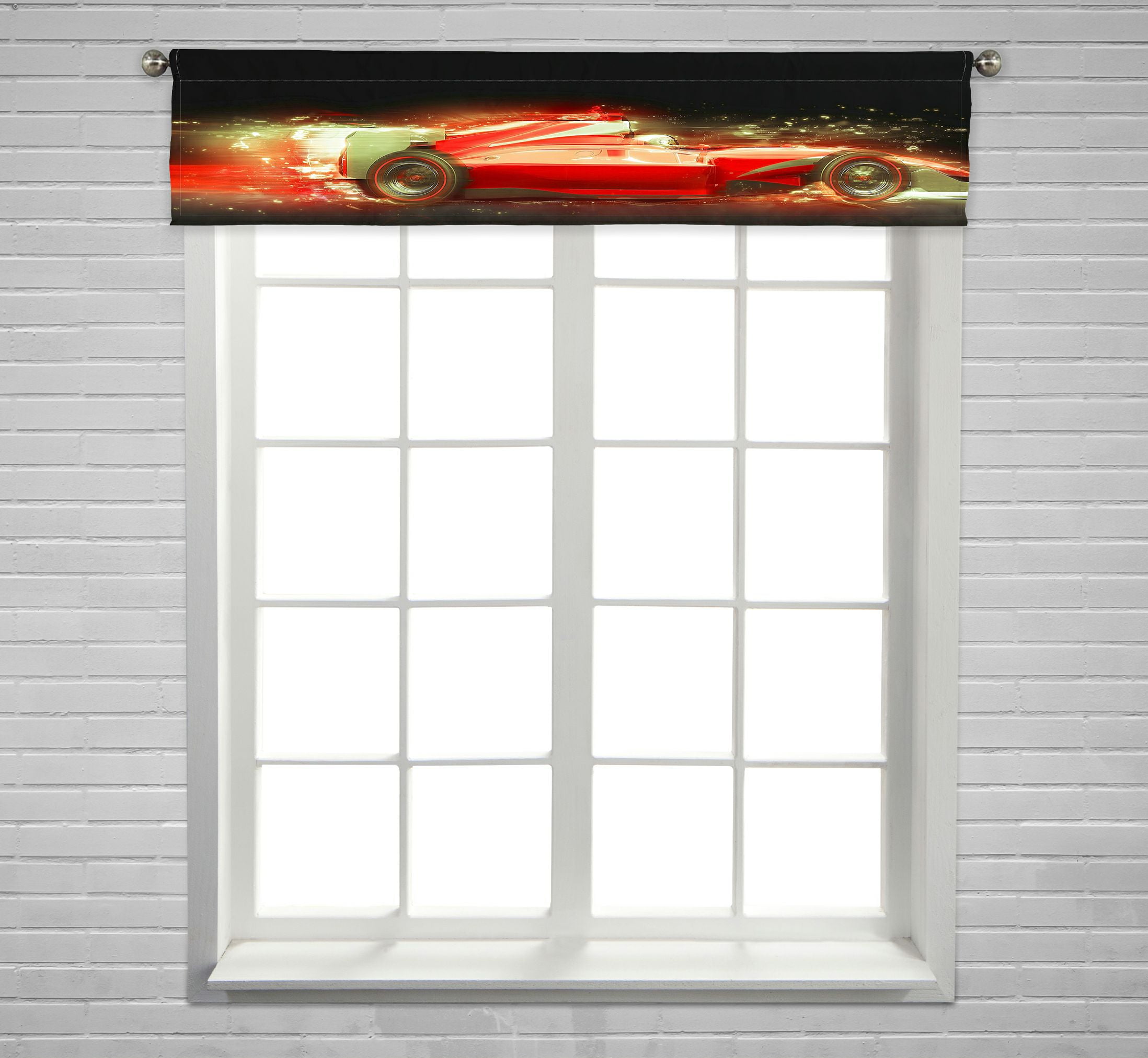 ABPHQTO Race Car Window Curtain Valance Rod Pocke 54x12 Inch