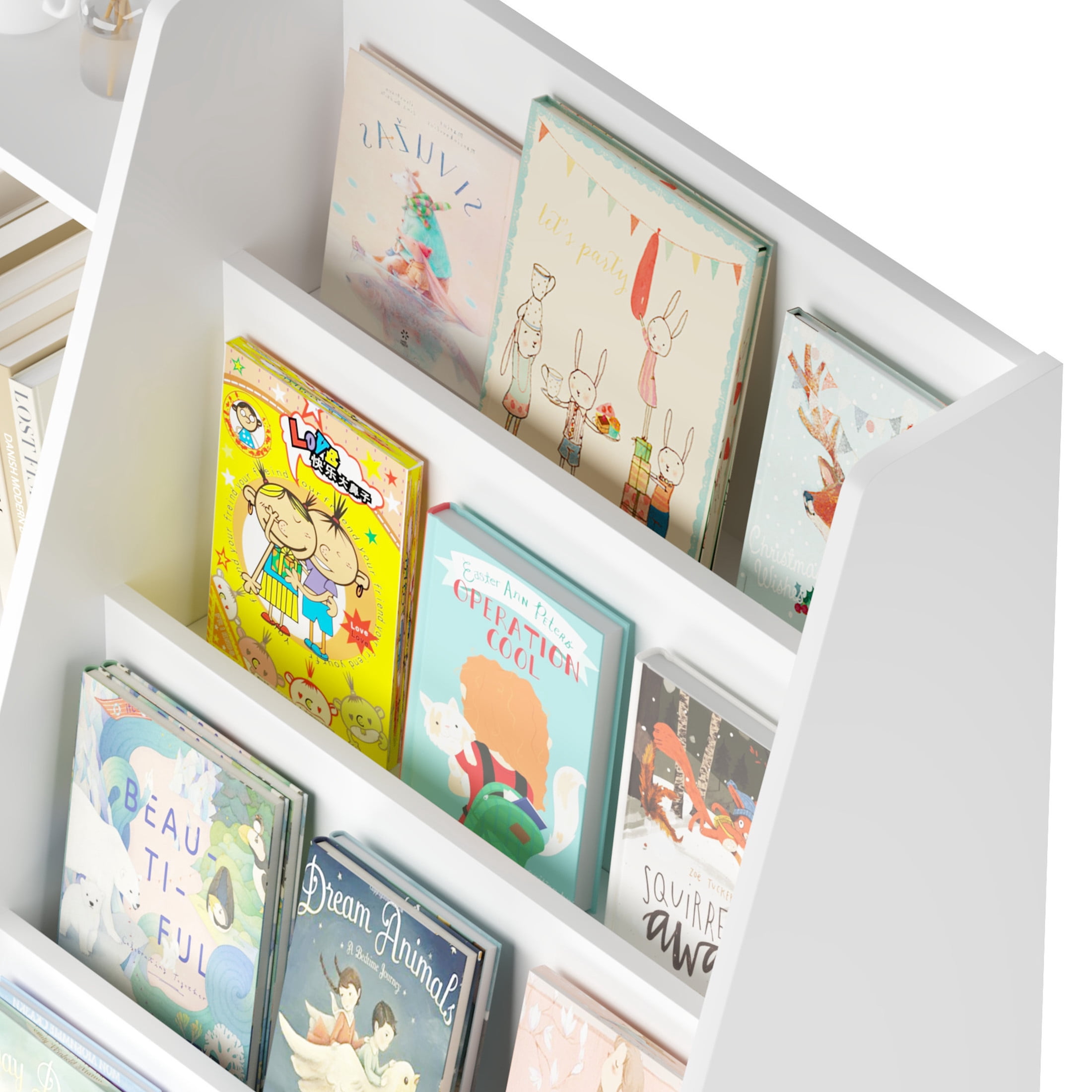 Noble House Kids Bookshelf, Toy Storage Organizer, 4-Tier Wooden Bookcase Display Stand, Kids Room, Playroom, White