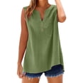 thumbnail image 6 of DORKASM Linen Shirt Women Sleeveless Loose Fit Casual Tshirt V Neck Button Down Beach 2026 Tank Tops Solid Color Breathable Summer T-Shirts Army Green 2XL, 6 of 6