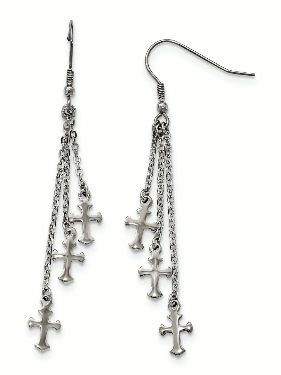 Stainless Steel Multi Strand Cross Dangle Shepherds Hook Earrings