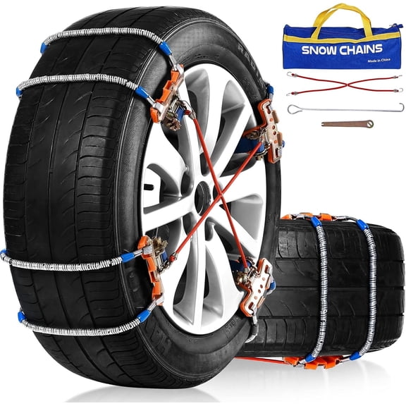 Snow Chains, Tire Chains for SUV Car Pickup Trucks, Universal Adjustable Emergency Traction Chains, Tire Width 205-265MM 8PCS