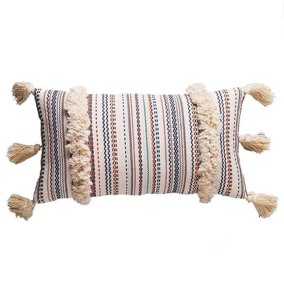Flber - Almohada lumbar decorativa con borlas texturizadas, funda tejida de 12.0 x 20.0 in