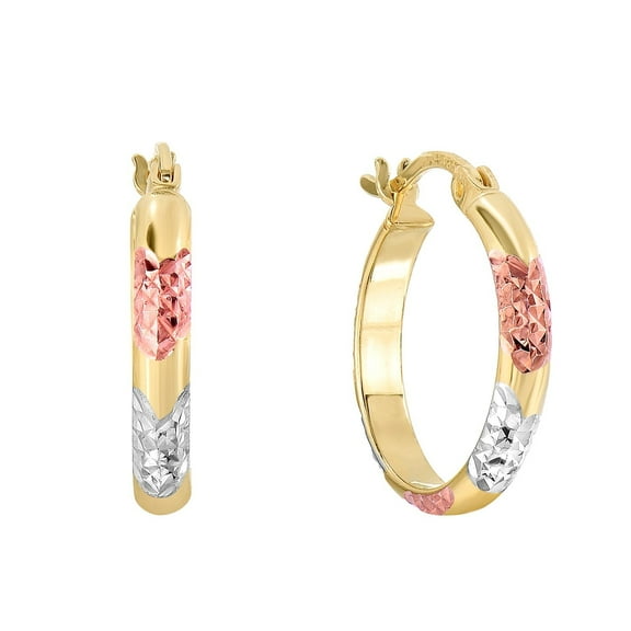 Tilo Jewelry 925 Sterling Silver Tri-Color Diamond-Cut Hoop Earrings (18mm) for Women & Unisex