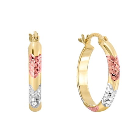 Tilo Jewelry 925 Sterling Silver Tri-Color Diamond-Cut Hoop Earrings (18mm) for Women & Unisex