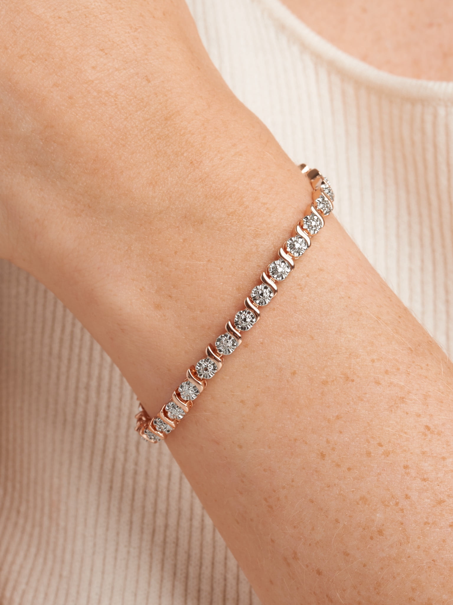 14K Rose Gold Plated Diamond Accent Star Charm Tennis Bracelet, 7.25"