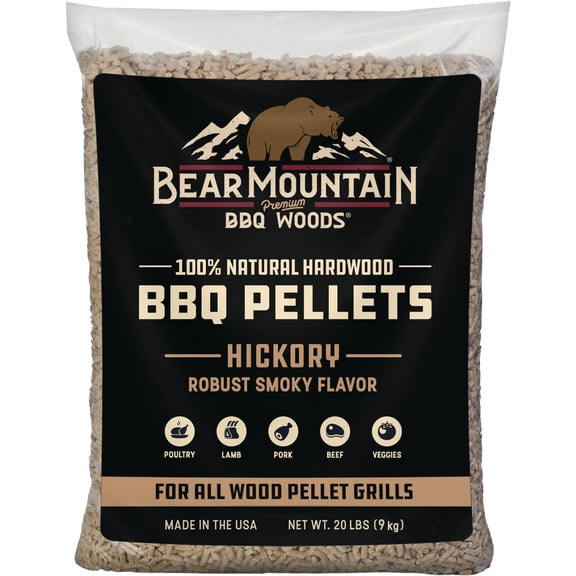 Bear Mountain FK14 Premium All Natural Low Moisture Hardwood Smoky Hickory BBQ Smoker Pellets for Outdoor Grilling, 20 Pound Bag 2 Pack