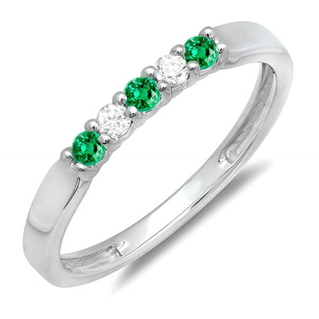 9 Stone Anniversary Band - Dazzlingrock Collection 10K Round Emerald & Diamond 5 Stone Ladies Anniversary Wedding Band, White Gold, Size 9