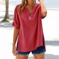 thumbnail image 2 of Baberdicy Oversized Collar Shirts - Women's Loose Fit Solid Color Tops (Breathable Linen, Office to Weekend) Watermelon red XXL, 2 of 8
