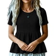 thumbnail image 4 of hotojiny Peplum Tops for Women Textured Crew Neck Flowy Clothes Short Sleeve Solid Color Loose Fit Shirt Dressy Casual Blouse, 4 of 6