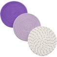 thumbnail image 1 of Juego de agarraderas y salvamanteles de hilo 100 % algodón puro (juego de 3) Posavasos elegantes, almohadillas para calentar alimentos, tapetes para calentar alimentos, reposacucharas para cocinar, 1 of 5