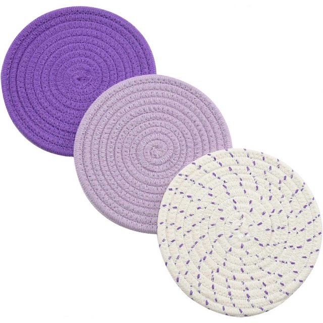 Juego de agarraderas y salvamanteles de hilo 100 % algodón puro (juego de 3) Posavasos elegantes, almohadillas para calentar alimentos, tapetes para calentar alimentos, reposacucharas para cocinar