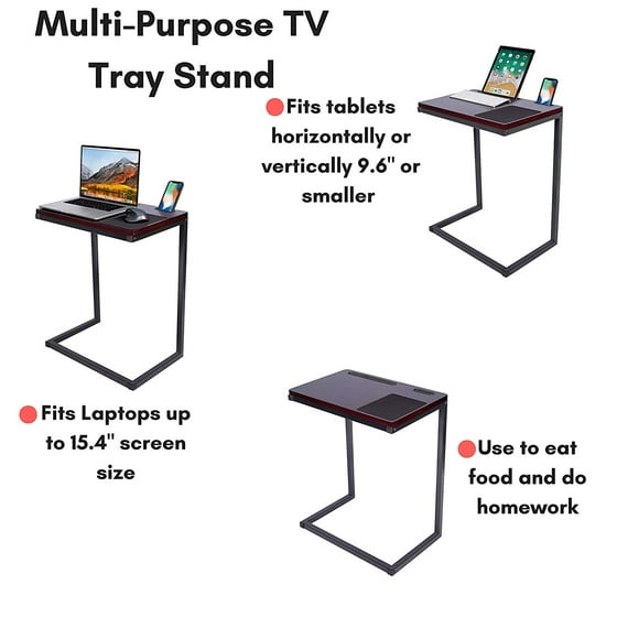 Sofia Sam Sofa Table Tv Tray With Tablet And Phone Slots Metal Legs Couch Console Lapdesk Laptop Stand Small Breakfast Eating Food Dinner