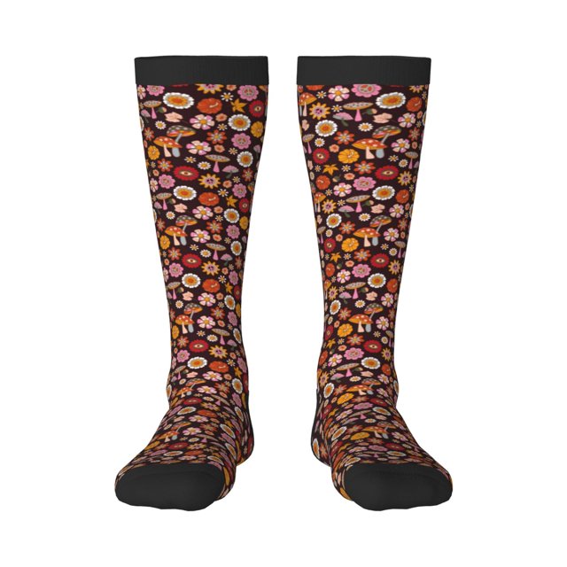 Fotbe 70s Groovy Hippie Retro Calcetas Divertidas Estampadas para Hombre y Mujer, Calcetas de Algodón hasta la Rodilla para Caminar, Correr, Enfermería y Embarazo