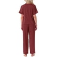 thumbnail image 3 of INSPIRE CHIC Womens Satin Pajamas Silky Short Sleeve V Neck Shirt with Long Pant Soft Loungewear Pjs Set S Red, 3 of 6