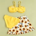 thumbnail image 3 of URMAGIC 7-12Y Girls 3 Pieces Swimsuit Sunflower Print Bikini Set w/Beach Skirt Bathing Suit, 3 of 6