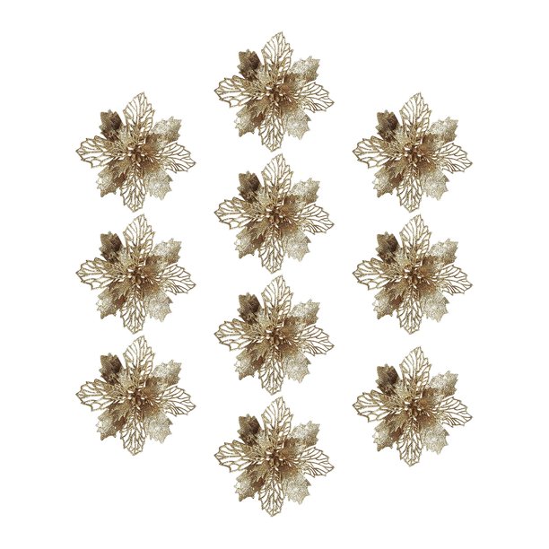Decoraciones para árboles de Navidad 10 Piezas Navidad Brillo Poinsettia Flores Artificiales Decoración 11 Cm Champán Oro Magideal Decoraciones para árboles de Navidad