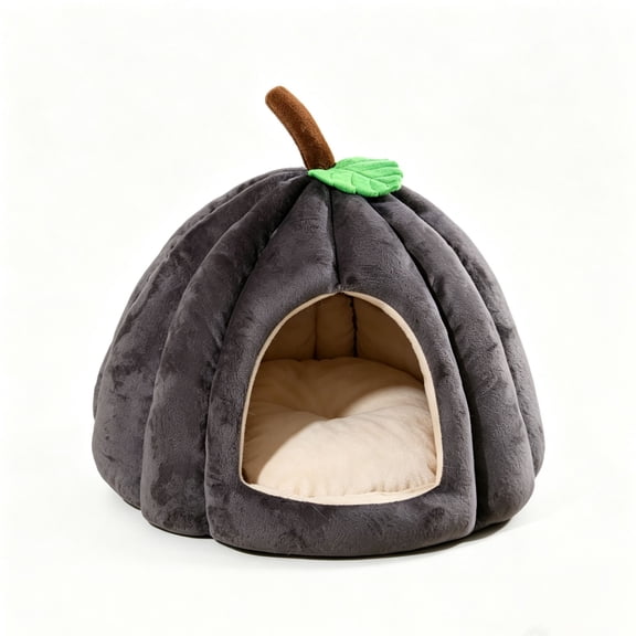 LEVEO Adorable Cozy Pumpkin Cat Cave,Cat Beds for Indoor Cats,Super Soft Pet House Tent for Kittens & Small Pets, Warm & Washable Non-Slip Design(M 17.71 inch Grey)