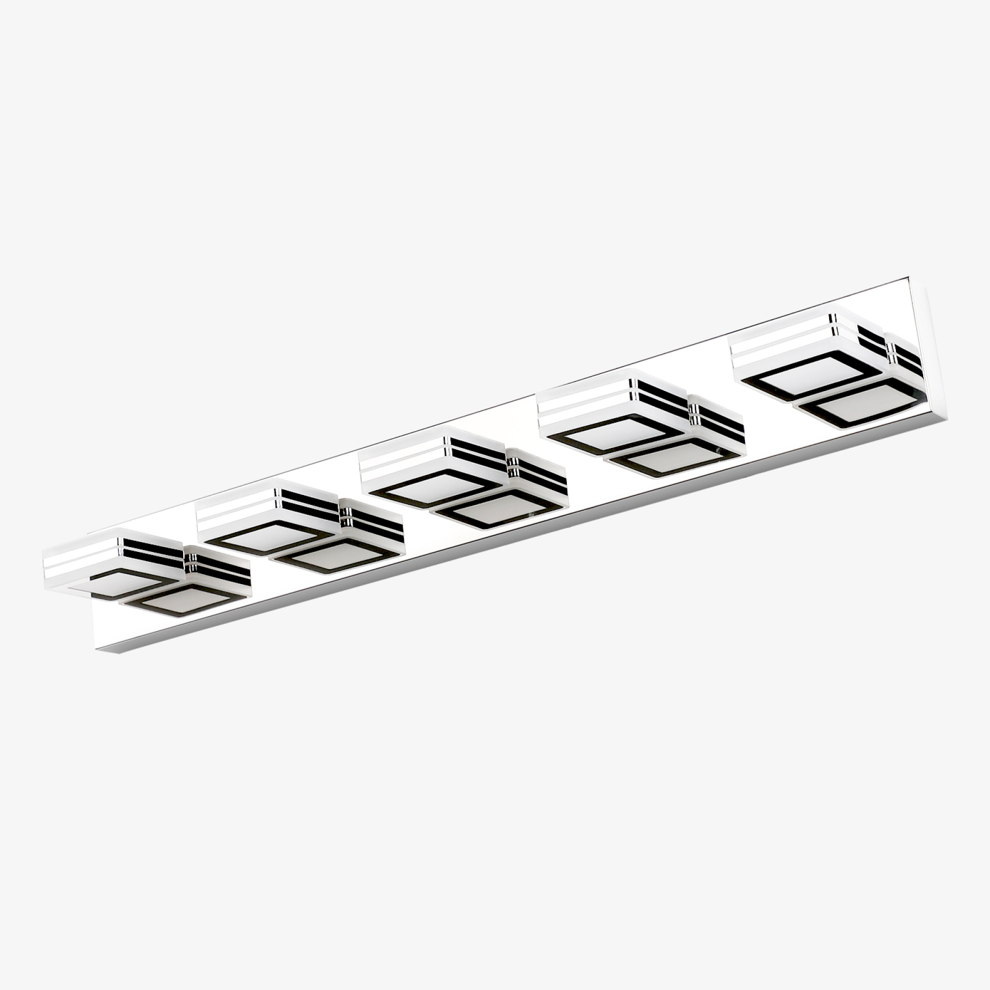 Leumius Modern 5-Light LED Vanity Light, Square Acrylic Lampshades Wall Mount Fixture for Mirror, Bathroom, Bedroom and Hallway Chrome