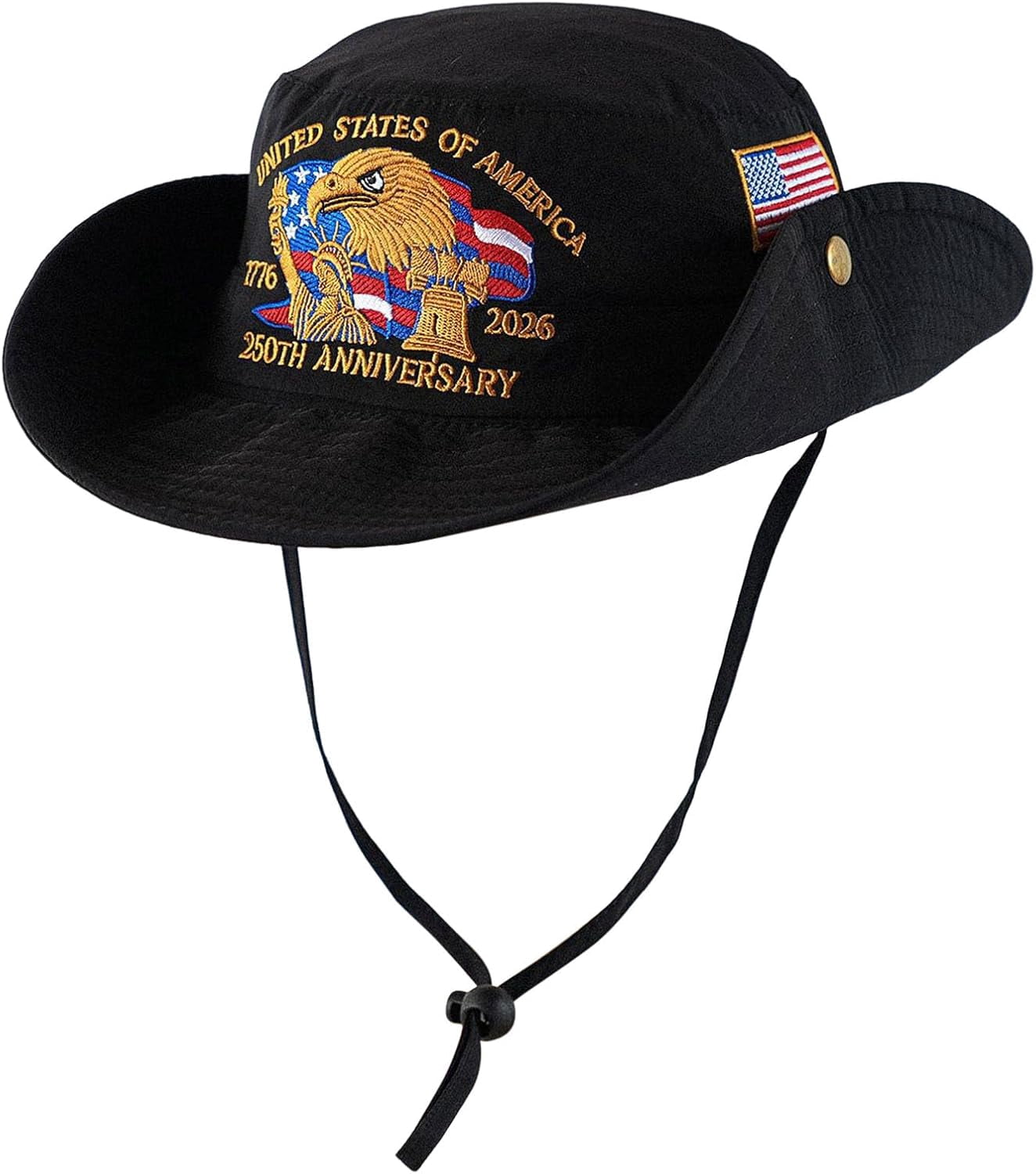 250 Anniversary USA Hat, 4th of July Patriotic Retro Adjustable Wide Brim Boonie Hat, Men & Women Top Bucket Hats