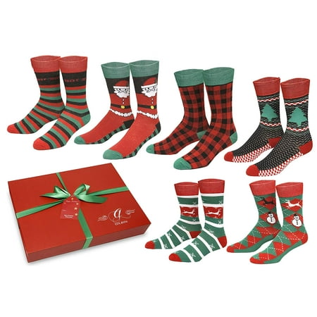 Gilbins 6 Pack Christmas Socks For Mens, Soft Stretchy Holiday Cool Casual Dress Socks, Size 10-13 With Gift