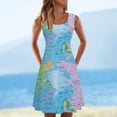 thumbnail image 1 of HKEJIAOI Robe Florale pour Femmes Offres Liquidation Robes Décontractées Femmes Robes Décontractées Sans Manches Col Rond Été Imprimé Carte Robe pour Plage Bleu, 1 of 5