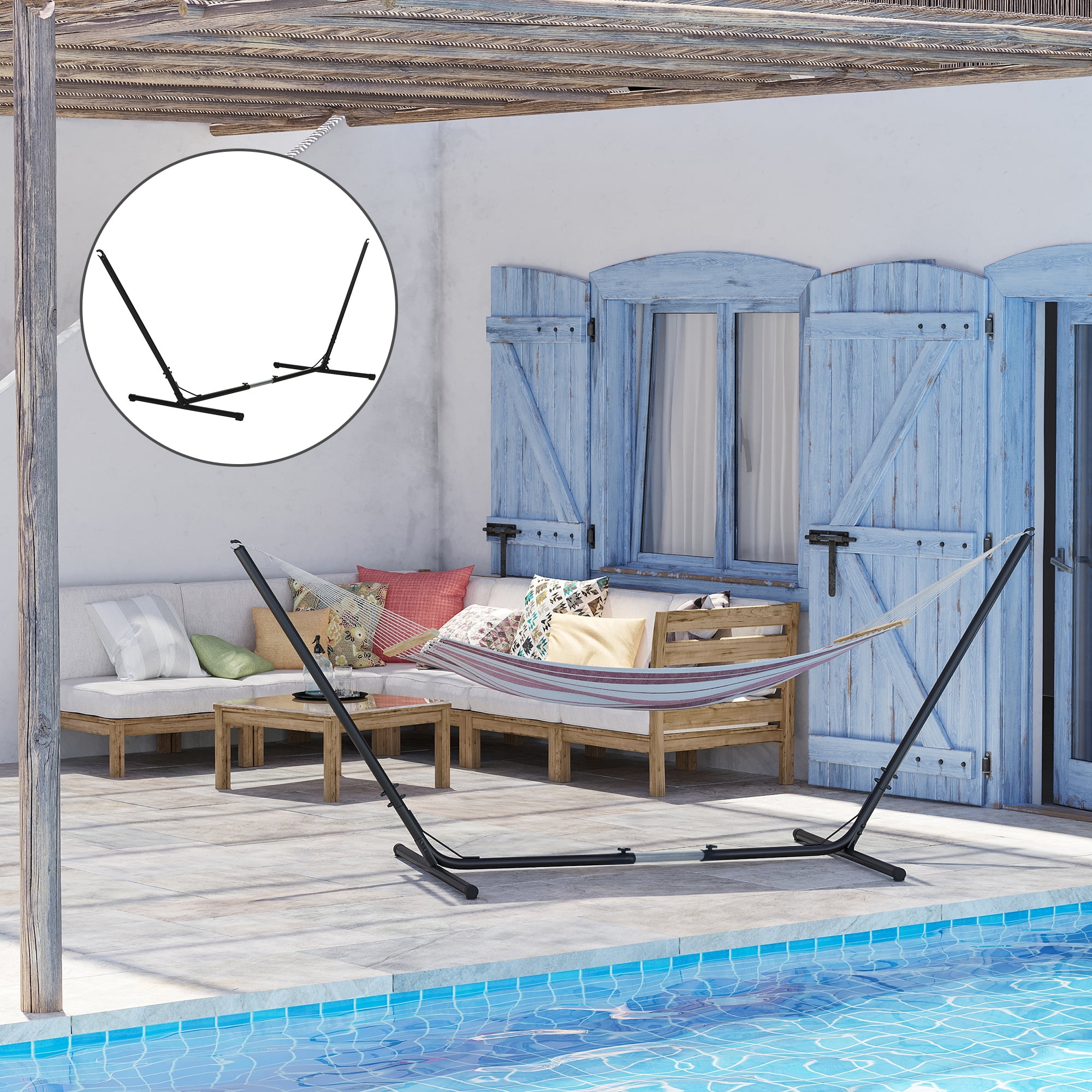 Garden Accessories Outsunny Universal Hammock Stand 10-13ft Adjustable Steel Stand Space-Saving and Portable Carrying for Indoor and Outdoor Use, Black,Garden Decorative Accessories