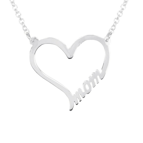 ♥ MOM Heart Necklace in Sterling Silver on a Sterling Silver 18 In Cable Link Chain
