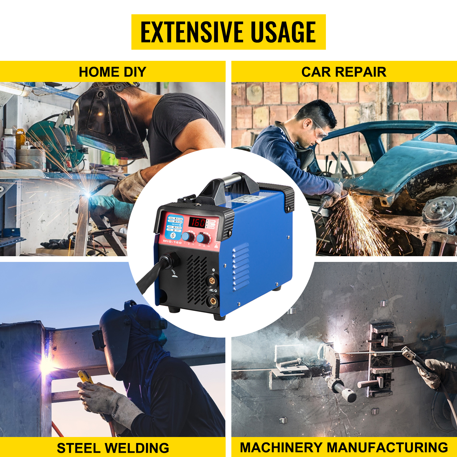 VEVORbrand MIG Welder, 130A Welding Machine, 3 in 1 Combo MMA/ MIG/ LIFT TIG Welder Machine, Flux Core Welder, MIG-130 Portable Welding Machine, mig welding equipment with 1 KG Welding Wire