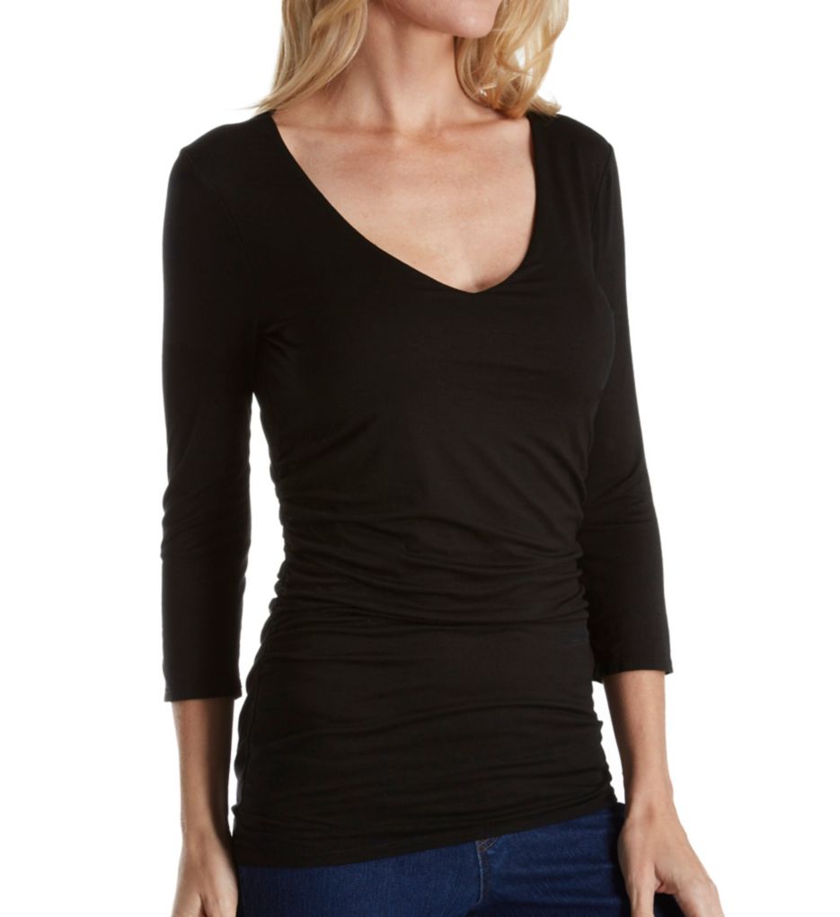 three quarter sleeve side ruched tee