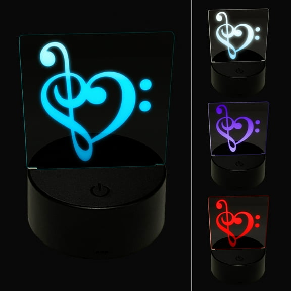 Treble Bass Clef Heart Music Love LED Night Light Sign 3D Illusion Desk Nightstand Lamp