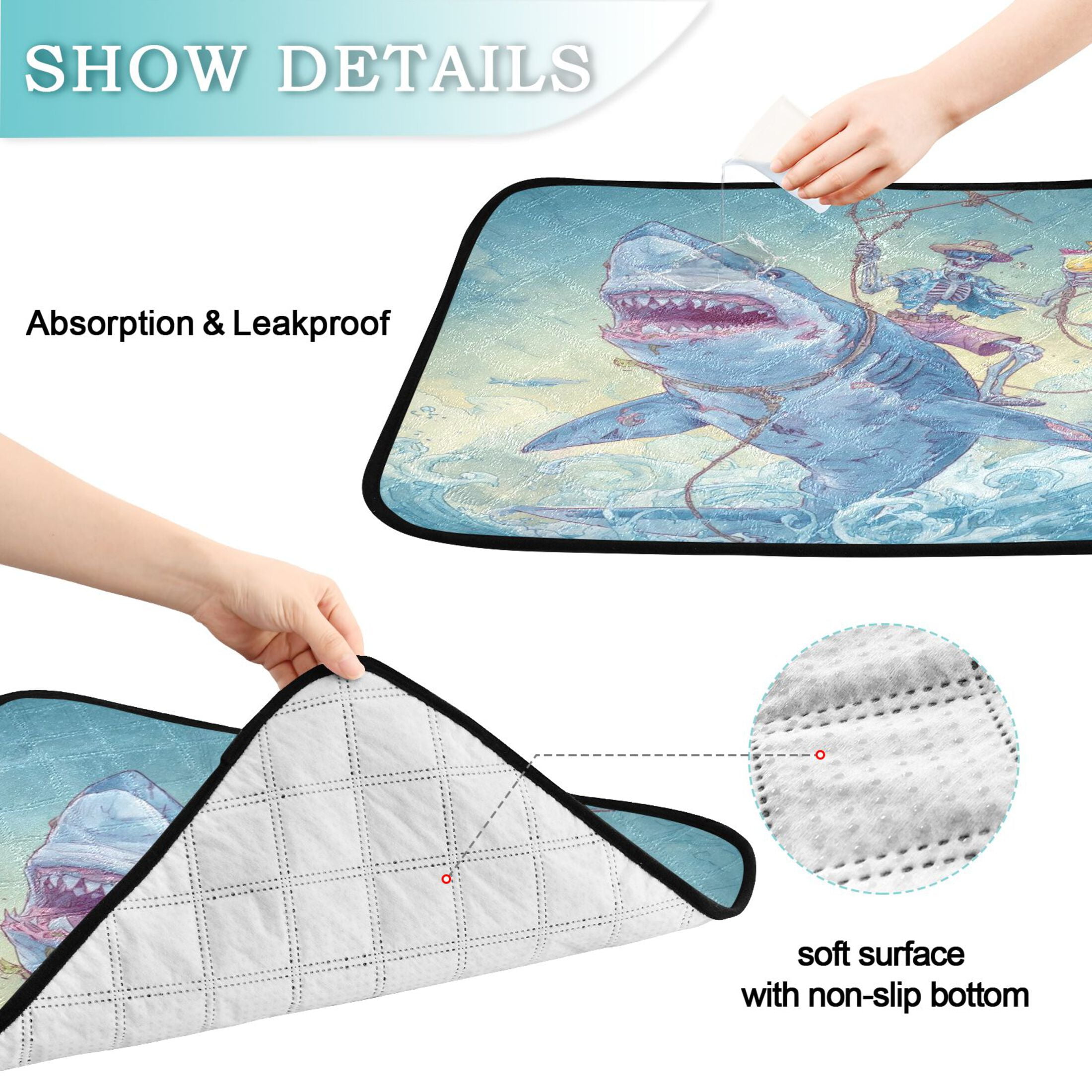 Qxltty Skull Shark Cat litter Pads Pet Set of 2 Diaper Mats Center Anti-leakage Layer Absorbent Soft and Comfortable