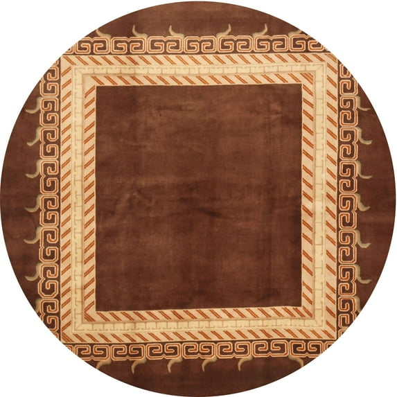 Ahgly Company Machine Washable Indoor Round Traditional Saffron Red Area Rugs, 4' Round