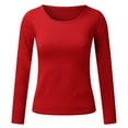 thumbnail image 3 of BKQCNKM Long Sleeve Shirts For Women Women'S Casual Soft Top Shirt Solid Color Bottoming Shirt Long Sleeve Casual Top T-Shirts Loose O-Neck Blouse Womens Blouses Fall Outfits Red XXL, 3 of 5