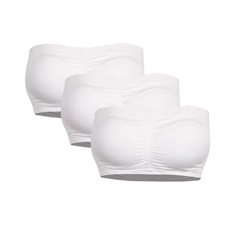 

Jiyugala Tube Tops For Women Double Women Plus Size Strapless Bra Bandeau Tube Removable Padded Top Stretchy
