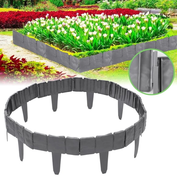 Lot de 30 Bordures de Jardin, Bordures de Paysage en Plastique, Clôtures Extérieures Détachables en Fausse Pierre, Bordure de 24 Pieds pour Parterre de Fleurs, Jardin, Pelouse, Allée et Paysage