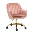 thumbnail image 5 of 360° Swivel Desk Chair,Upholstered Boucle Home Office Task Chair With High Back,Armrest and Golden Base,Height Adjustable Computer Chair Vanity Chair for Living Room,Pink, 5 of 6