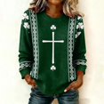 thumbnail image 3 of Women's Long Sleeve Waffle Knit St. Patrick's Day Hoodie, Shamrock Clover Print Green Pullover Sweatshirt, 3 of 5