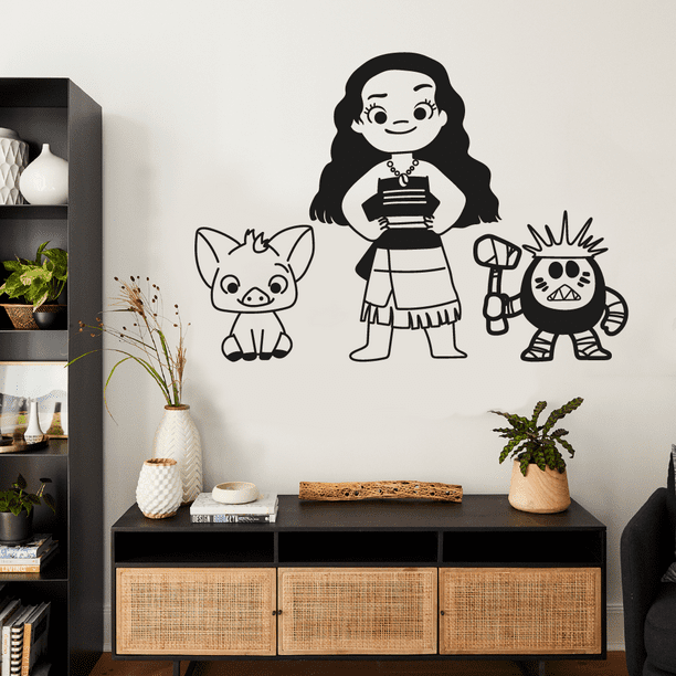 Moana Disney Princess Cute Chibi Pua Pig Kakamora Character Vinyl Wall Art Sticker Wall Decal Home