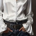thumbnail image 5 of Women's Satin Button Down Shirt, Long Sleeve Bell Sleeve Blouse, Elegant Solid Color Collared Top for Wrinkle Resistant Formal Office Wear and Daily Outfits White L, 5 of 6