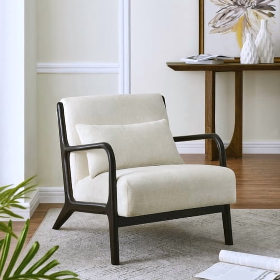 Dtwnek Mid-Century Modern Accent Chair with Removable Lumbar Pillow, White Black