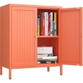 thumbnail image 3 of Small 2 Transparent Door Metal Storage Side Buffet Cabinet for Bed Room,Living Room,Entryway,Hallway,Home,Hotel,Office,Garage,Kitchen,1 Removable Shelf. (Striped Door, Orange), 3 of 14