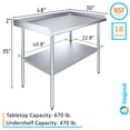 thumbnail image 3 of AmGood 48" Long x 30" Deep Commercial Work Table with Backsplash and Sidesplashes | Stainless Steel Prep Table for Kitchen, Restaurant, Garage, Laundry | NSF, 3 of 6