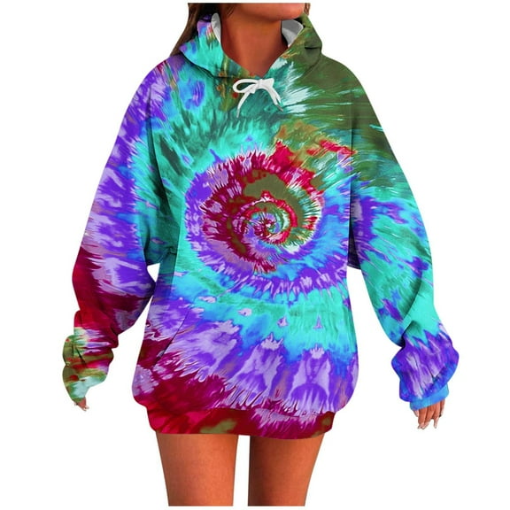 Womens Hoodie Sweatshirts Color Printing Blouses Hooded Sweatshirts Drawstring Long Sleeved With Pocket