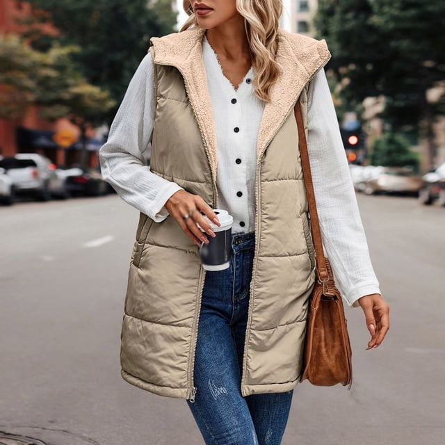 DPTALR Manteau d'Hiver Décontracté Ample pour Femmes avec Poches, Fermeture Éclair, Taille en Peluche, Réversible, Long en Coton