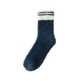 thumbnail image 3 of Women's Striped Coral Fleece Socks, Mid-Crew Length Plush Thermal Socks, Non-Slip Grip House Slipper Socks, Cozy Winter Bed Socks, Soft Patterned Sleep Socks - Navy, 3 of 10