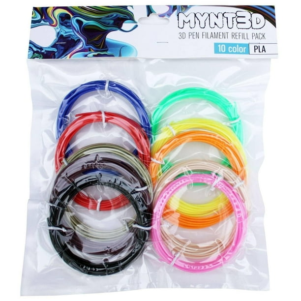 Paquete De Recarga De Filamentos Para Bolígrafo 3D Mynt3D Pla (10 Colores De 3M Cada Uno)