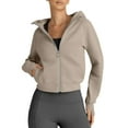 thumbnail image 2 of Womens Zip Up Hoodies Jackets Cropped Sweatshirts Fleece Fall Outfits Casual Comfy Y2k Tops Winter Clothes Khaki XL, 2 of 9