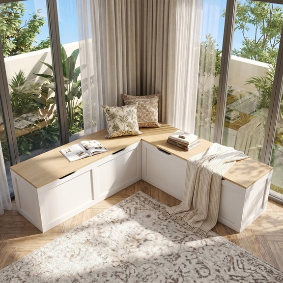 63" L-shaped Breakfast Nook Bench With Stor White